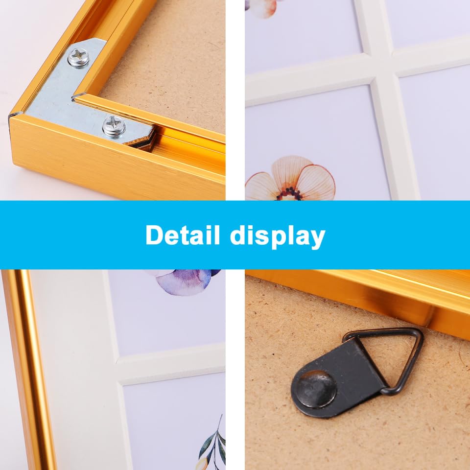 NUOLUX Wall-Mounted Photo Frame, Multi-Faced, Holds 9 Photos, Square, for Interior Decor, Office, Wall-Mounted, or Tabletop Use, Gold