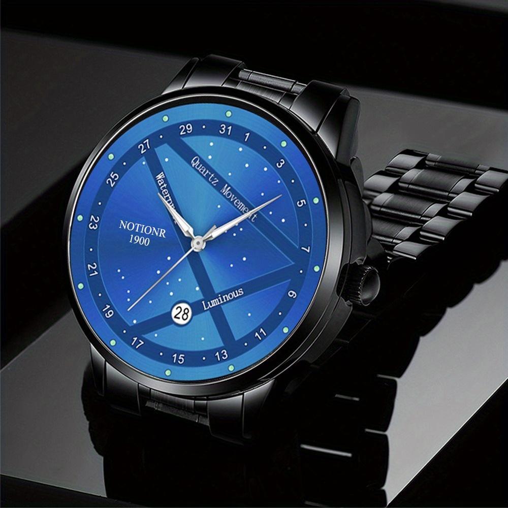 2pcs/set NOTIONR Business Men's Stainless Steel Wristwatches, Fashion Luminous Calendar Quartz Watch,Men's Gift Options