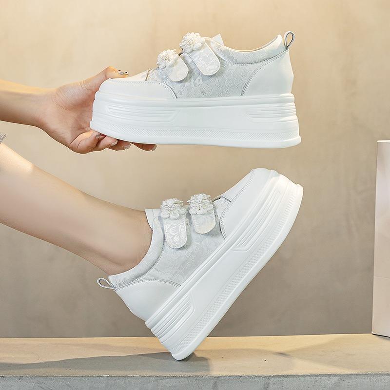 Модные 7 см новые шелковые женские повседневные туфли на танкетке на платформе — фото 3