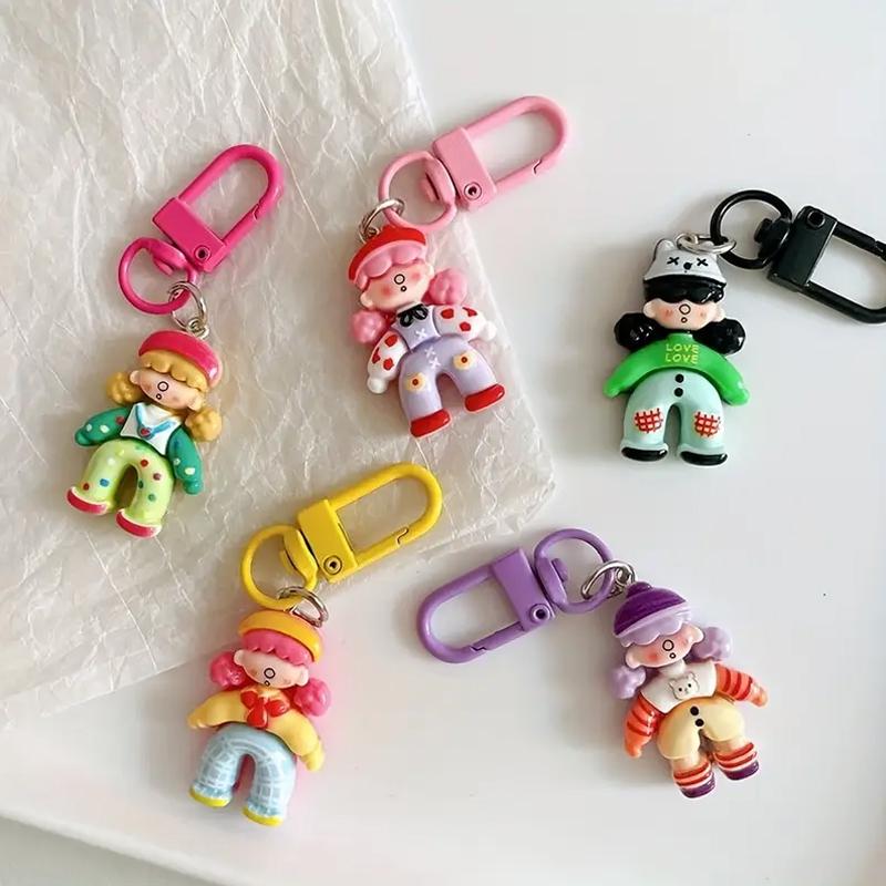 1PC Cartoon Girl Design Keyrings Mobile Phone Pendants Candy Colors Keychains Resin Pendant Bag Charms Gift Multicolor