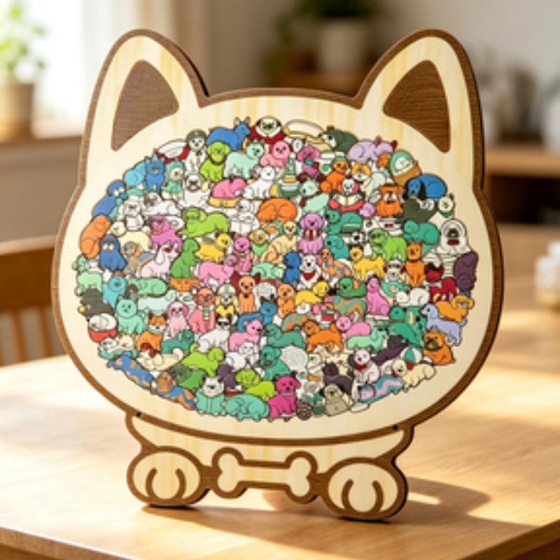 Cat-Shaped Morandi Wooden Educational Puzzle