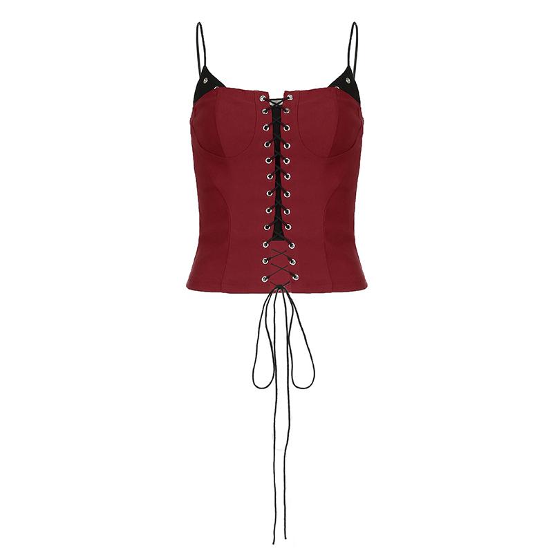 Color Block Lace-Up Slimming Camisole - Chic Pure Desire Top