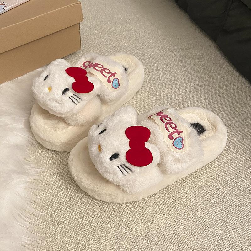 Cute Cartoon Fluffy Slippers Outer Wear Cotton Mop In Autumn and Winter 2025 New Thick-bottomed Non-slip Indoor Home Cotton Mop