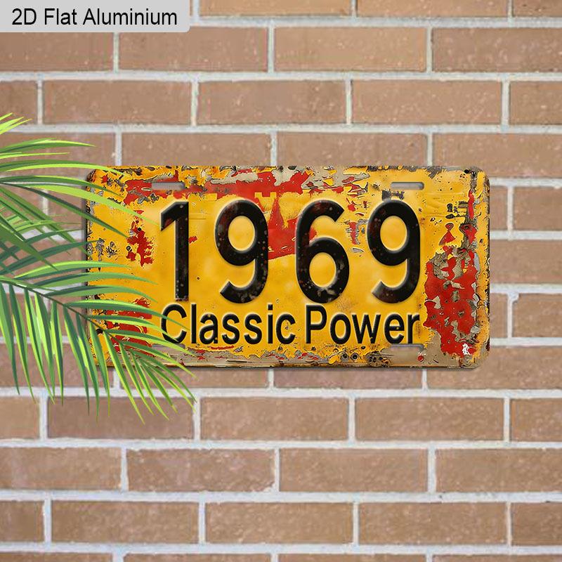 2D Flat 1pc Vintage Metal Aluminum Sign Decoration | 1969 Classic Power, 12'' × 6'' Retro Sign, Outdoor Plaque & Wall Art for Living Room, Man Cave