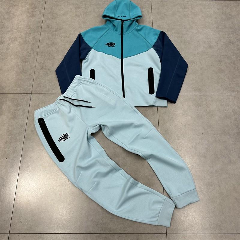 Conjunto de Moletom com Capuz e Calça Jogger Masculino Slim Fit com Painel de Cor Contrastante e Design de Letra Bordada Outono Casual Hip