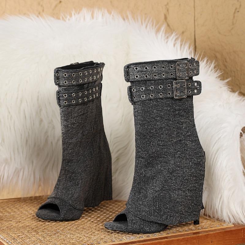 

Eilyken Spring Splicing Peep Toe Buckle Strap Ankle Boots Women Sandals Fashion Thin Heels Party Prom Ladies Shoes 35 чёрный