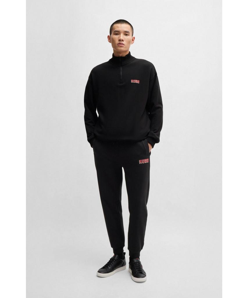 [HUGO] Logo Print Cotton Terry Zip Neck Sweatshirt Men's S Black