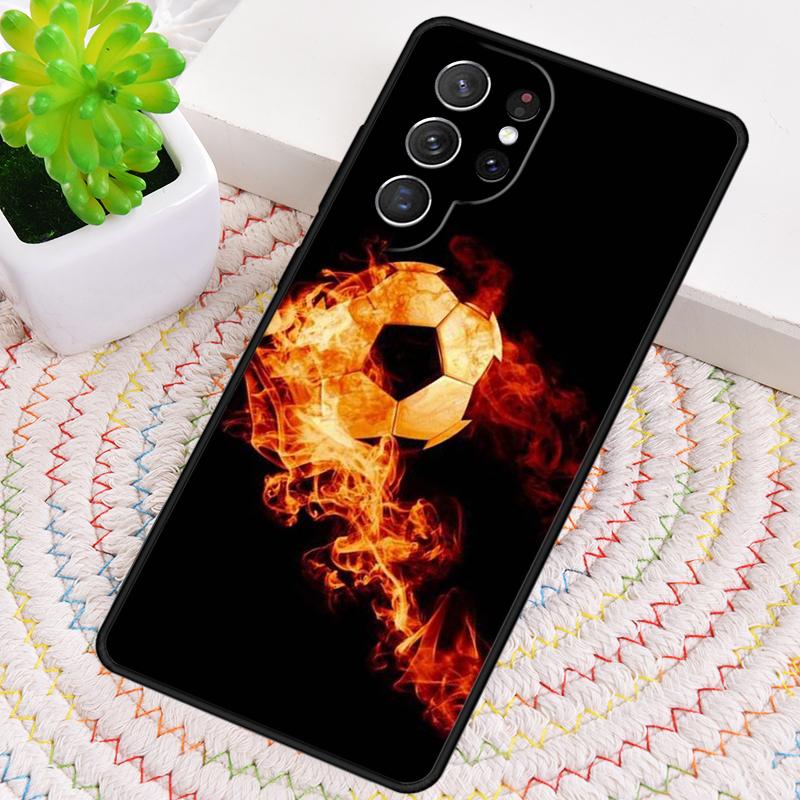 Fire Football Soccer Ball Soft Phone Case for Samsung Galaxy Note 10 Pro S26 Ultra S23 S24 FE S25 S21 S22 PLUS Shockproof Cove