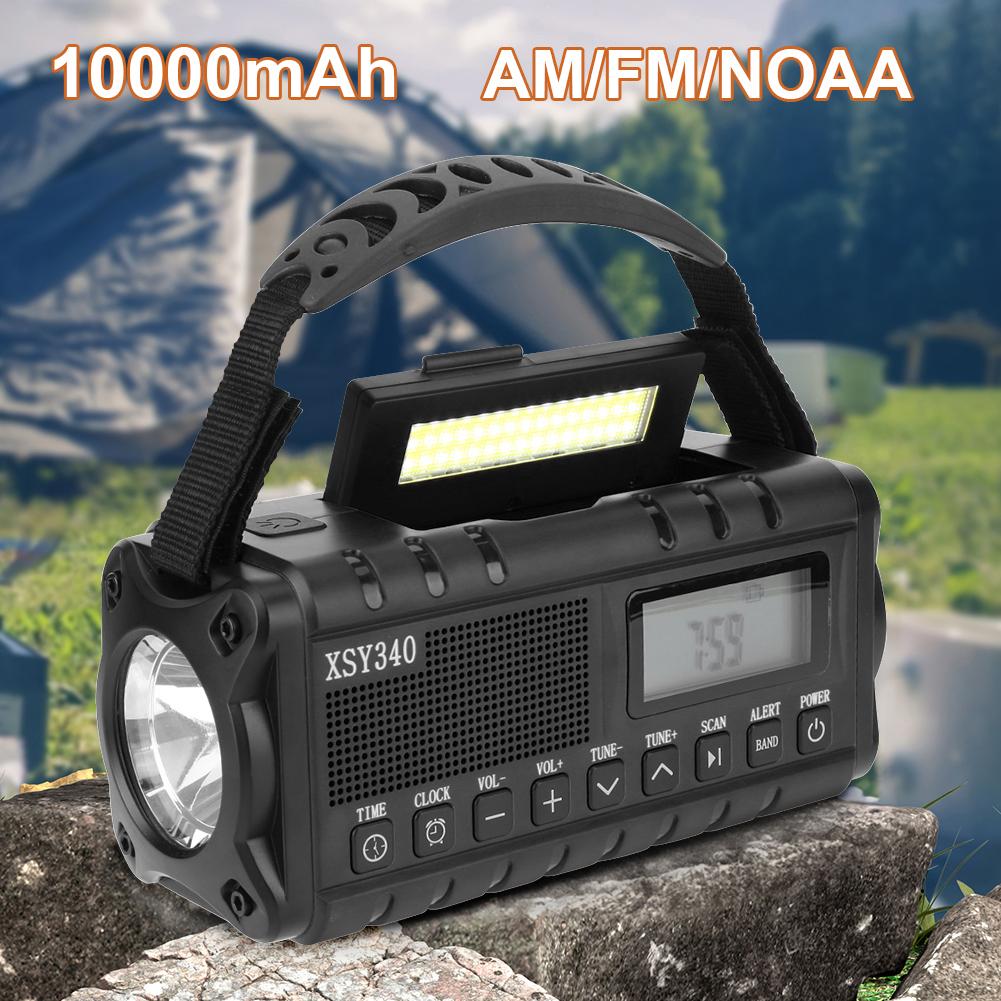 10000mAh Emergency Hand Crank Radio Digital Display Solar AM FM NOAA Weather Radio 4 Ways Powered Flashlight for Outdoor Camping