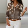 Women's Shirt With Floral Print Buttons, Long Sleeved Casual Regular Shirt Blouses Casual Plus Size Basic Tops