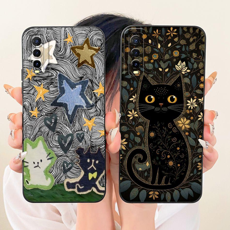 For Vivo Y70s Y70t V2002A Cute Cat Flower Phone Case For Vivo Y70S Y70T 5G Shockproof Soft Silicone Covers Bumpers