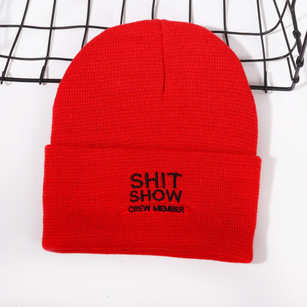 Hat With Knit Shit Show Letters Embroidered For Autumn Winter Fashion Warmth