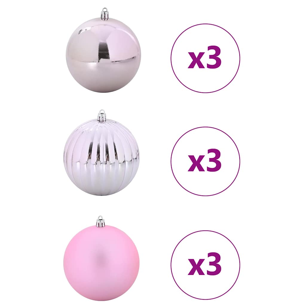 XL Christmas Ornament Set 9 pcs Pink Plastic