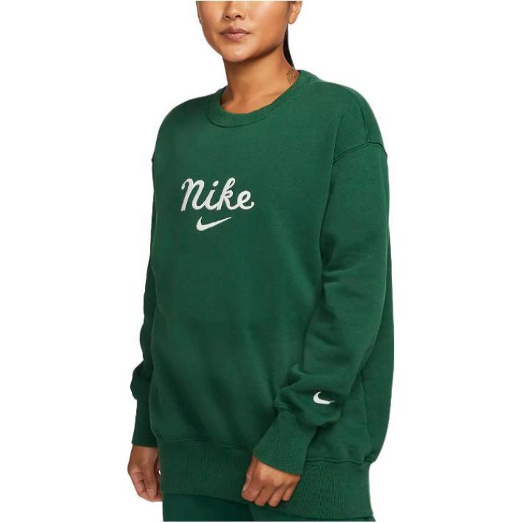 Nike Letter Logo Print Round Neck Pullover Long Sleeve Sweatshirt Women Sweatshirt Green DZ4626-341