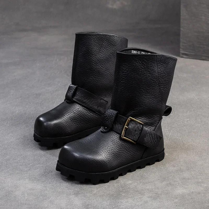 

Fashion Top quality Spring Boots Slip on Chimney Ladies Women Shoes Cow Genuine Leather Ankle Booties Autumn Fashion Round Toe Moccasins 40 чёрный