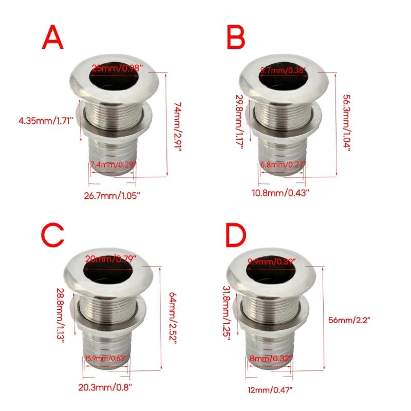 Boat Marine Drain Vent Yacht Water Outlet Port Bilge Drain Vent 316 Stainless Thru-Hull  Fitting 1 3/4 3/8