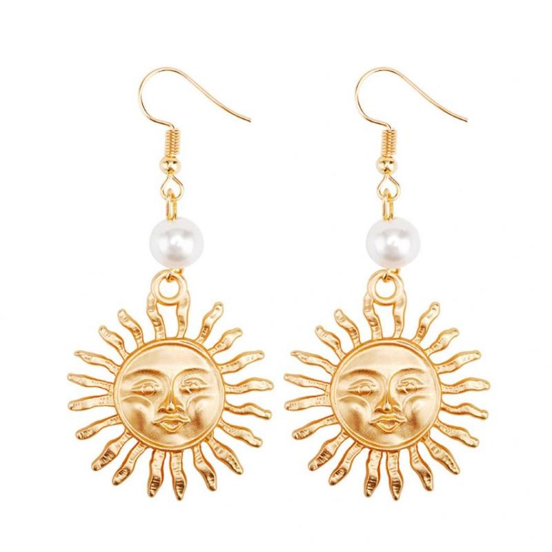 Женская мода Солнце улыбающееся лицо падение мотаться крючок серьги ювелирные изделия золотистый