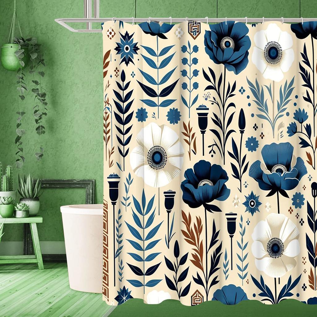 Vintage Flowers Pattern Bathing Curtain  Bathroom Shower Curtain Waterproof With 12 Hooks Home Deco