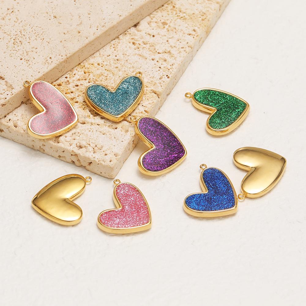 5pcs Stainless Steel Glittering Enamal Heart Charms Pendants for DIY Jewelry Lovers Necklace Findings Couples Bracelets Making