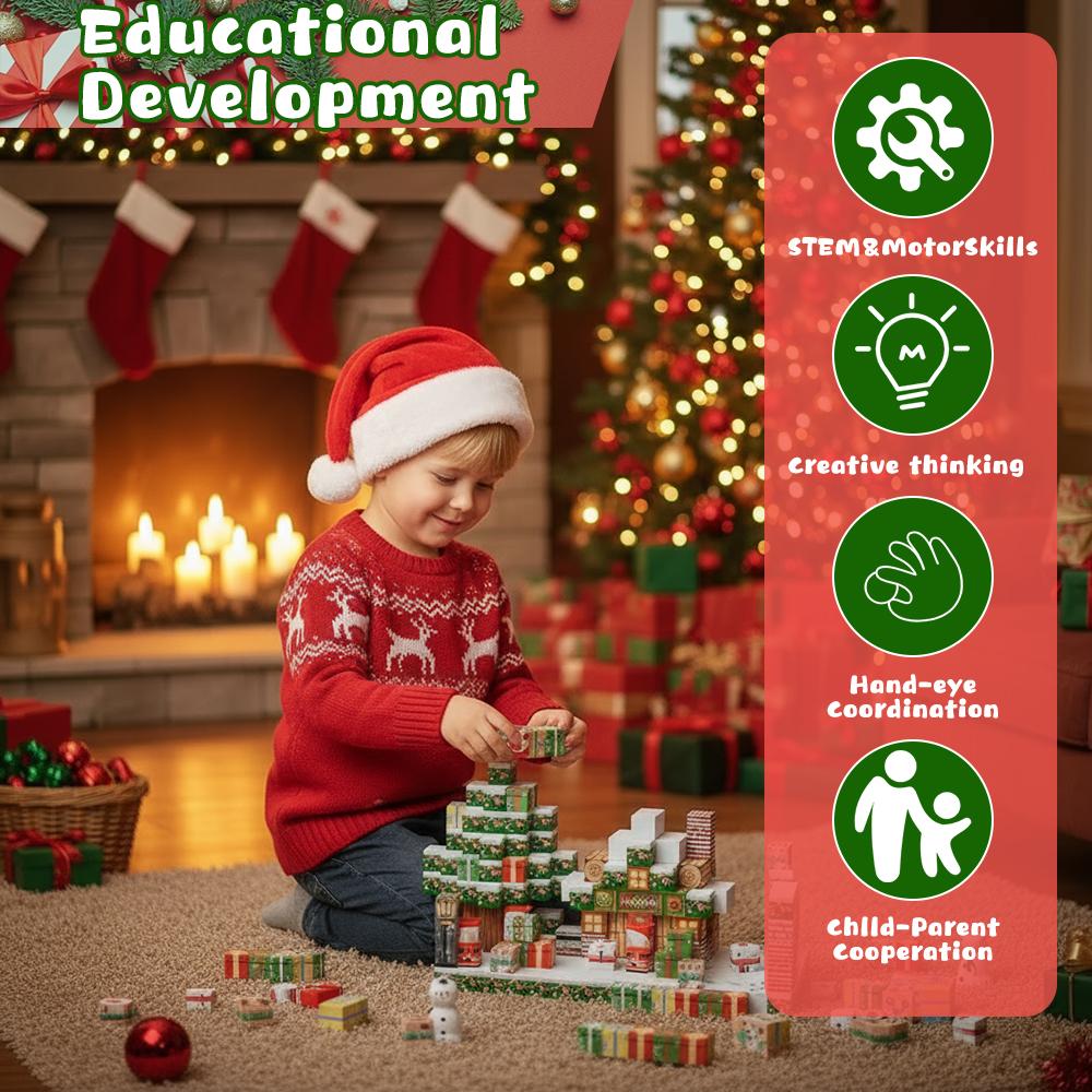 2025 New Style Christmas Magnetic Cubes Family Fun Building Blocks Educational DIY Stacking Construction Toy Gift for Children