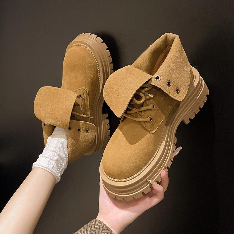 2025 new summer thick-soled lightweight short boots can be turned over front lace-up polished Martin boots versatile locomotive tooling women's boots