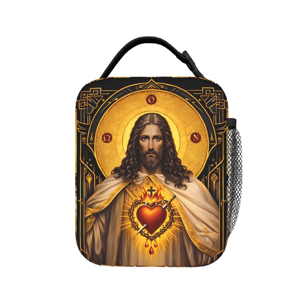 Jesus Sacred Heart Pantocrator Lunch Bag For Child Lunch Box Vintage School Cooler Bag Convenient Oxford Thermal Lunch Bags