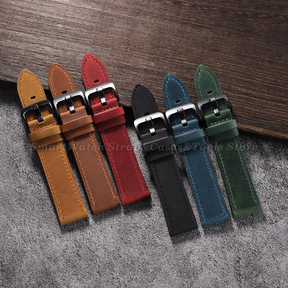 Vintage Cowhide Watch Strap 18mm 20mm 22mm 24mm Dark Brown Watch Band Black Buckle Leather Wristband for Men Women Accessories