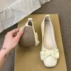2025 spring and autumn new shallow pedal flat-soled bow soft-soled single shoes fashionable versatile French Mary shoes