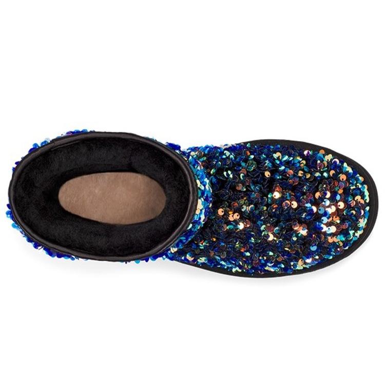 (WMNS) UGG Classic Short Stellar Sequin Snow Boots Black/Blue Women's 1112514-BLK