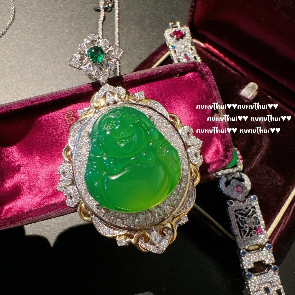 Brazilian Chalcedony Buddha Male Petal Gemstone Necklace, New Chinese Style, Silk Chisel Chalcedony Green Chalcedony Zircon Bracelet Set