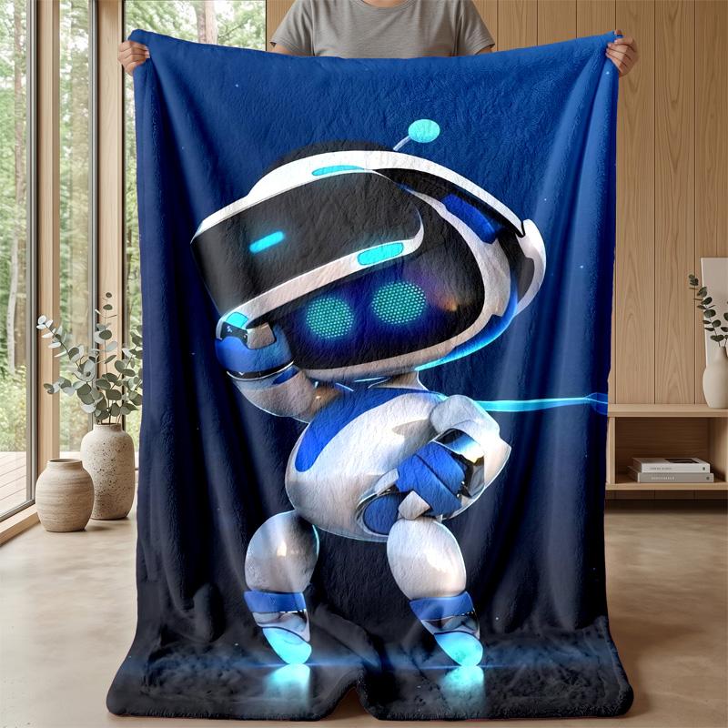 Astro Bot Cozy Flannel Blanket, Comfortable Warm Throw Blanket for Bedroom Sofa Home Use