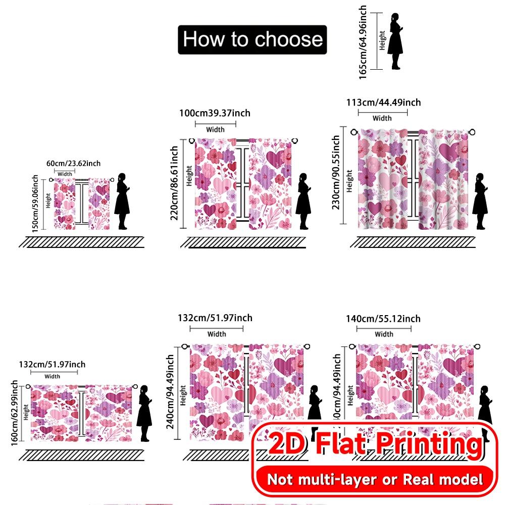Impression Plate Floral Paysage de Cœur Chic Tissu de Rideau Polyvalent Rideaux Utilisation Toutes Saisons Salon Cuisine Lot de 2 Fabriqué Polyester Décor