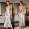 European American Luxury Sexy Nightgown Lace Trim Spaghetti Strap Slim Fit Elegant Long Sleepshirt for Crossborder Nightwear