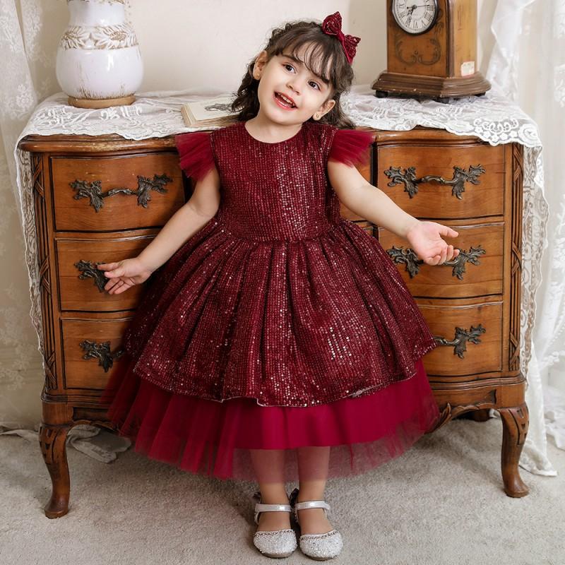 Baby Mädchen Prinzessinnenkleid Geburtstagsparty Pailletten Schleife Kleid Kleinkind Kinder Herbst Winter