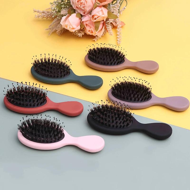 1pc Oval Boar Bristle Nylon Hair Comb Mini Anti-static Hair Scalp Massage Comb Hairbrush Salon Hair Care Brush Styling Tool