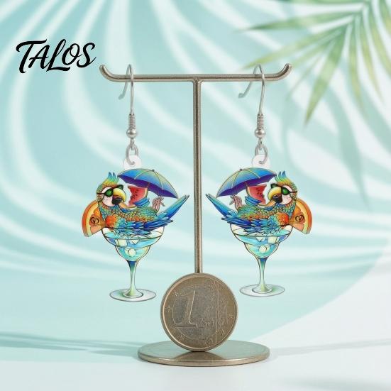 Vibrant Feather Pattern Earrings 1 Pair Cute Acrylic Parrot Earrings, Tropical Animal Dangle Fun Halloween Costume Jewelry for Women, Summer