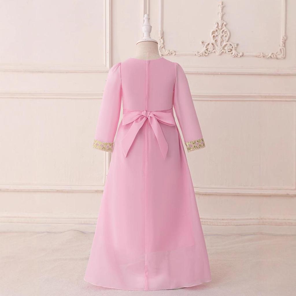 Elegant Chiffon Long Sleeve Arab-Inspired Dress for Holidays
