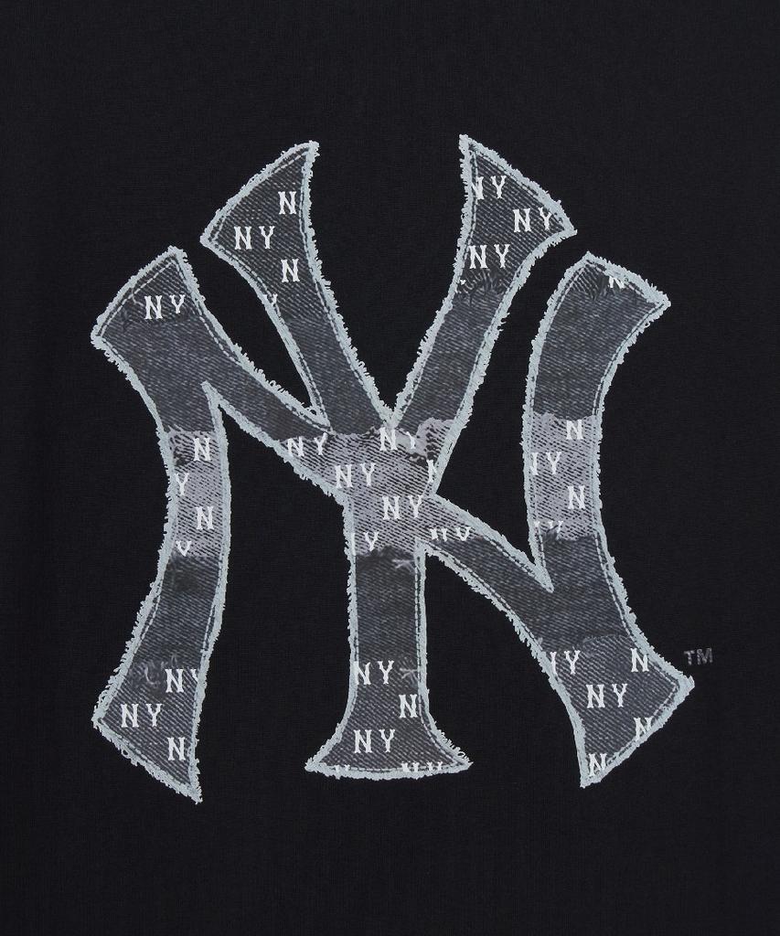 Emelbi Vintage Denim-Like Monogram Big Lux Oversized Short Sleeve T-Shirt Ny (Black)