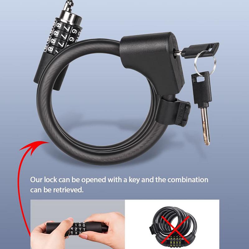 Bike Lock 5-Digit Combination Cable Resettable Anti-Theft Bike Lock For Outdoor Camping Scooter Trail Biking School Mountain