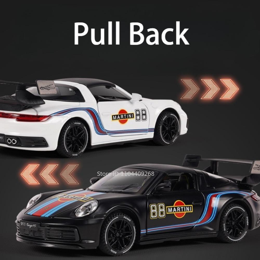 1:32 Scale Martini 911 TARGA 4S GT3RS Sports Car Model Toy Music Light Pull Back Doors Opened Models Hobby Ornaments Gifts