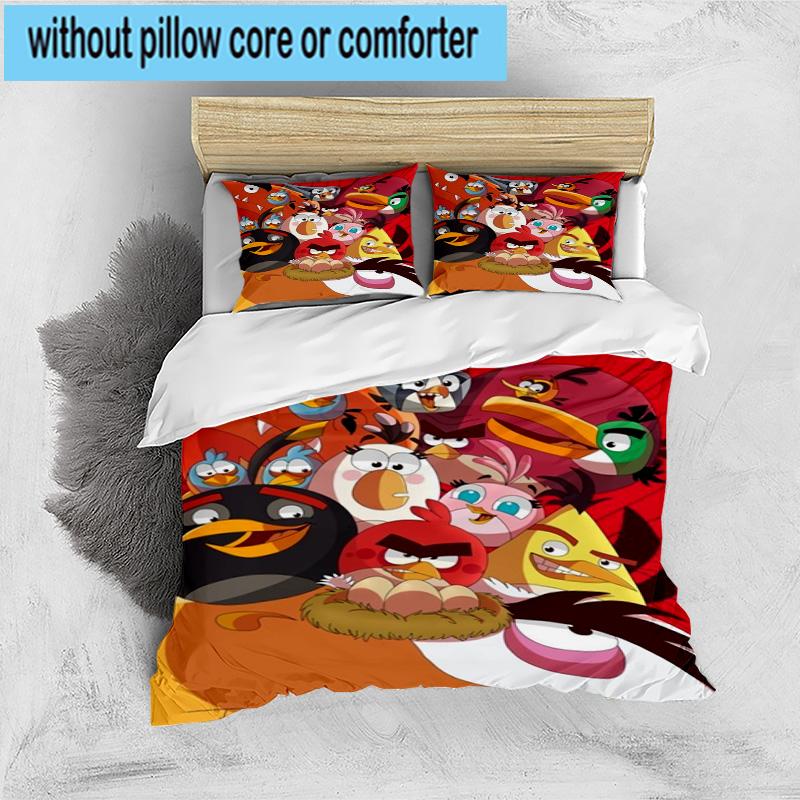 3PCS Red Birds Characters Collage 3pcs Bedding,Including 3PCS Duvet Cover And 2pcs Pillowcases Perfect for Christmas,Ideal for Bedroom, Dormitory