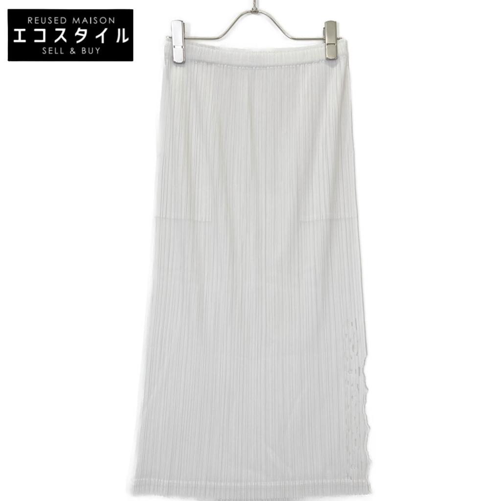 PLEATS PLEASE 19Stainless Steel PP91-JG763 White Cutwork Slit Pleated Skirt Skirt 3 whiteUsed