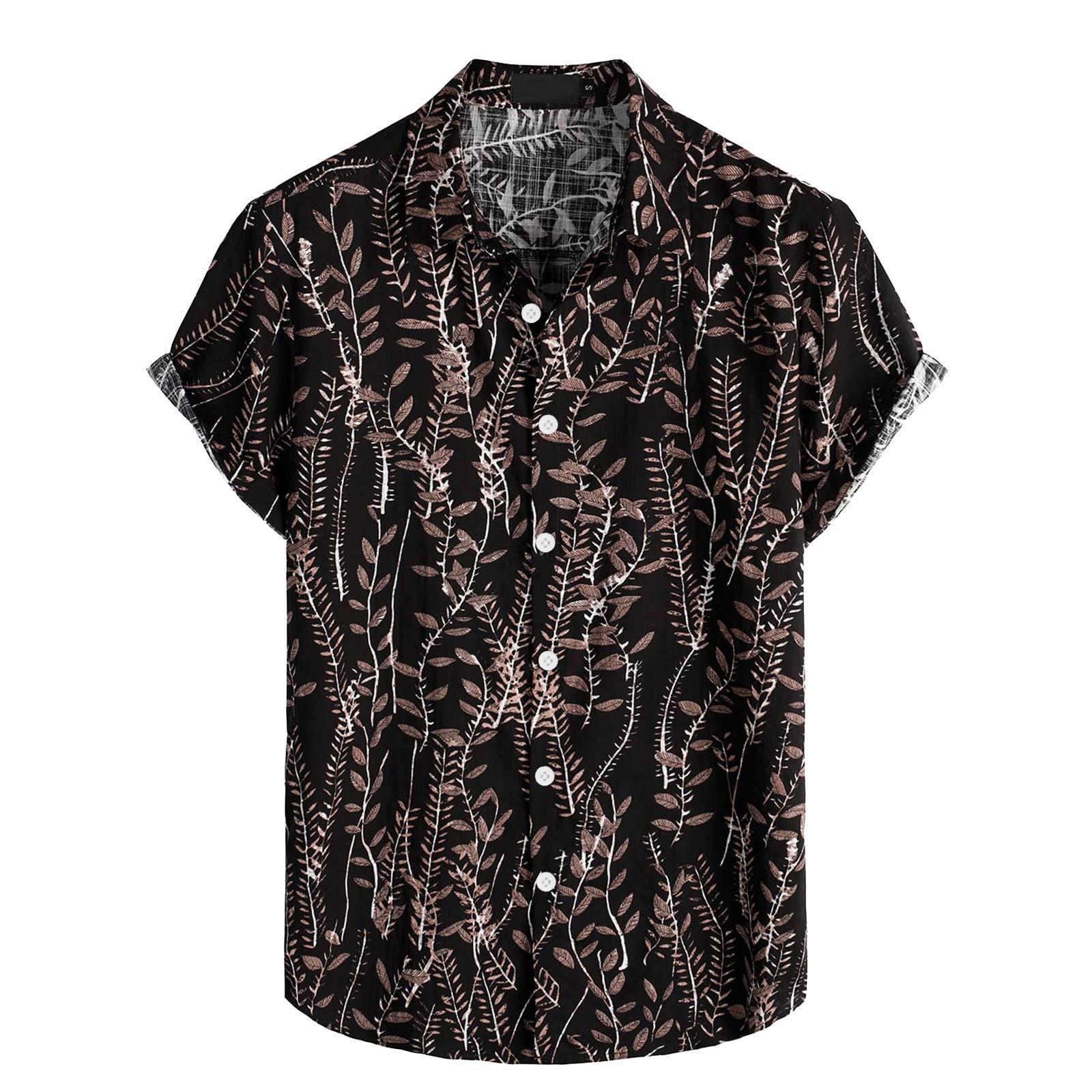 Men s Casual Hawaiian Shirts Short Sleeve Button Down Beach Shirts Summer Shirts XXXL чёрный