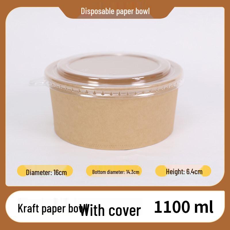 Cheng Yuan Thickened Waterproof and Oil-Proof Round Kraft Paper Food Container with Lid for Takeout and Salad Packaging