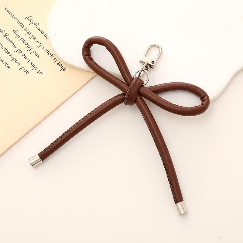 New Korean Fashion Vintage Leather Bow Keychain Charms Bag Pendant Mobile Phone Pendant Accessories Y2K Jewelry Keychain
