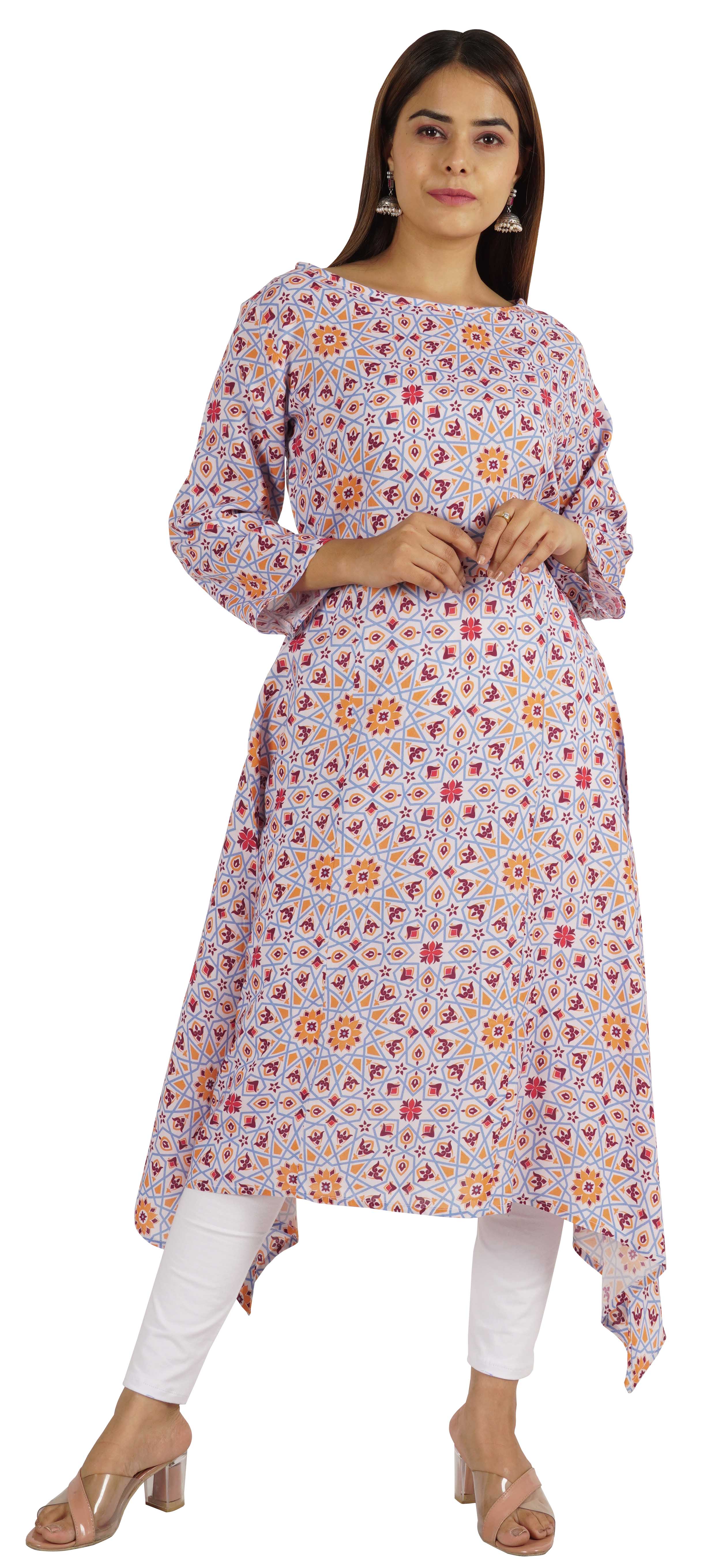 

Moomaya Жіноча асиметрична вискоза Kurti Rayon High Low Casual Kurta XXL світло-фіолетового кольору