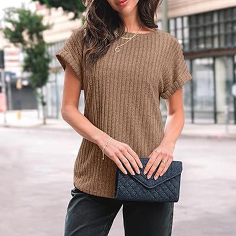 Women's 2025 Short Sleeve Crew Neck T Shirt Casual Loose Ribbed Knit Pullover Sweater Tops Summer Spring Outfits Gifts