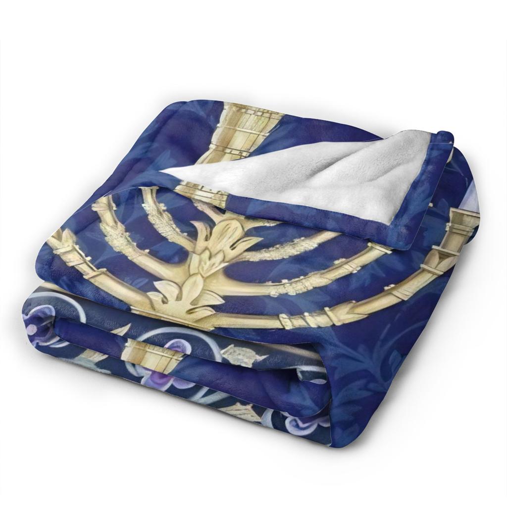 Happy Hanukkah Blanket Soft Warm Novelty Plush Throw Blanket For Couch Bed Airplane Travel Flannel Bedspread Bed Cover