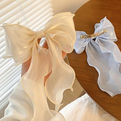 Süße Haarspangen mit Chiffon-Schleife für Mädchen, blau, glänzende Haarspangen mit Satinschleife, Haarspange mit Schleife, Haarnadelgriff, Pferdeschwanzclip, Kopfbedeckung