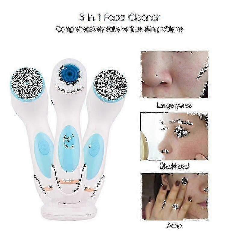 3 In 1 Electric Facial Cleansing Brush Silicone Rotating Face Brush Deep Cleaning Skin Peeling Massager Cleanser Exfoliation